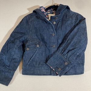 Cidra by Anthropologie Jean Jacket Sz 10 Blue Cropped Removable Hood Lined Denim